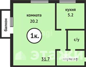 1-к квартира, вторичка, 21м2, 3/5 этаж