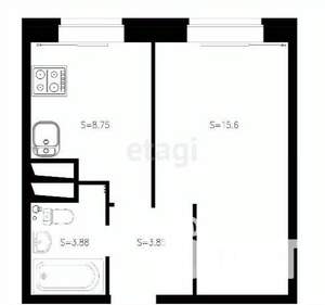 1-к квартира, вторичка, 32м2, 6/9 этаж