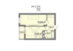 1-к квартира, строящийся дом, 41м2, 1/21 этаж