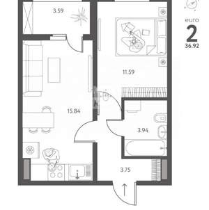 1-к квартира, вторичка, 39м2, 10/17 этаж