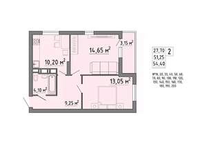2-к квартира, строящийся дом, 54м2, 9/21 этаж