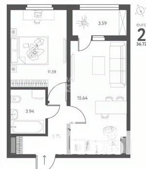 1-к квартира, вторичка, 37м2, 4/17 этаж