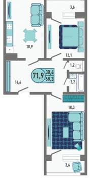 2-к квартира, вторичка, 72м2, 17/18 этаж
