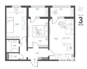 2-к квартира, строящийся дом, 59м2, 15/17 этаж