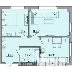 2-к квартира, строящийся дом, 61м2, 5/5 этаж