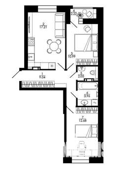 3-к квартира, вторичка, 60м2, 15/15 этаж