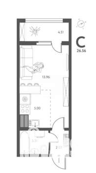 Студия квартира, вторичка, 27м2, 10/17 этаж