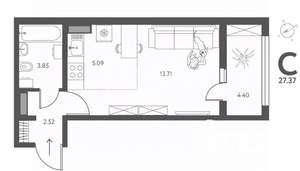 Студия квартира, вторичка, 27м2, 4/17 этаж