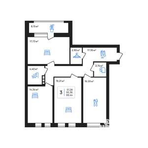 3-к квартира, строящийся дом, 98м2, 5/7 этаж