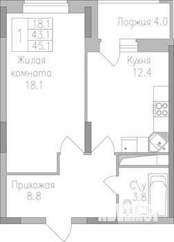1-к квартира, строящийся дом, 45м2, 17/17 этаж