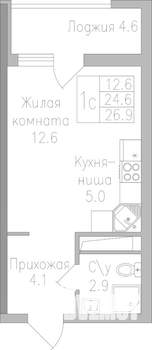 1-к квартира, строящийся дом, 28м2, 1/19 этаж
