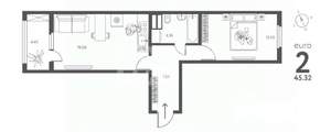 2-к квартира, вторичка, 45м2, 2/18 этаж