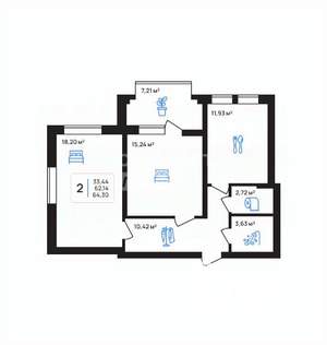 2-к квартира, вторичка, 64м2, 1/8 этаж