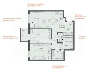 2-к квартира, вторичка, 67м2, 23/25 этаж