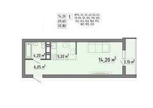 1-к квартира, строящийся дом, 33м2, 7/21 этаж