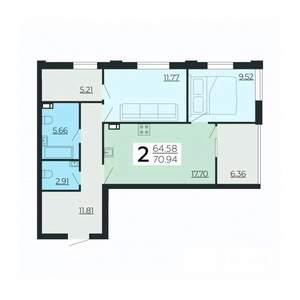 2-к квартира, вторичка, 71м2, 2/24 этаж