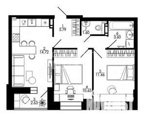 2-к квартира, вторичка, 52м2, 15/15 этаж