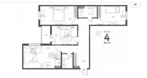 3-к квартира, вторичка, 86м2, 12/17 этаж