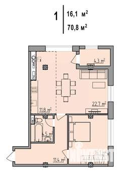 2-к квартира, строящийся дом, 71м2, 2/7 этаж