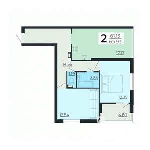 2-к квартира, вторичка, 65м2, 22/24 этаж