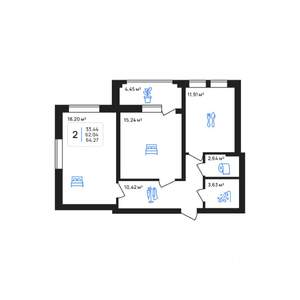 2-к квартира, строящийся дом, 64м2, 6/7 этаж