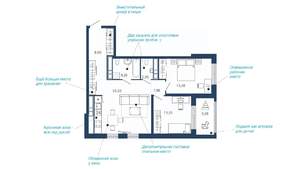 2-к квартира, вторичка, 71м2, 15/22 этаж