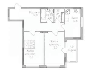 2-к квартира, вторичка, 68м2, 11/19 этаж