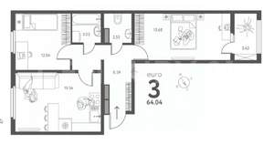 2-к квартира, вторичка, 64м2, 15/17 этаж