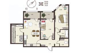 2-к квартира, вторичка, 72м2, 3/18 этаж