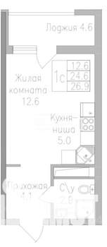 Студия квартира, вторичка, 27м2, 17/19 этаж