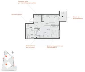 1-к квартира, вторичка, 43м2, 15/25 этаж