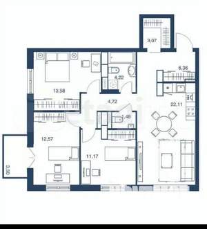 4-к квартира, вторичка, 79м2, 22/25 этаж