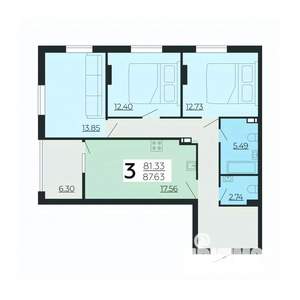 3-к квартира, вторичка, 88м2, 3/24 этаж