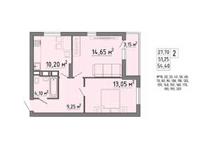 2-к квартира, строящийся дом, 54м2, 5/21 этаж