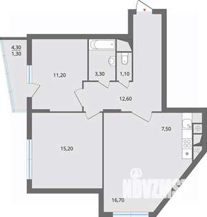 3-к квартира, строящийся дом, 73м2, 7/17 этаж