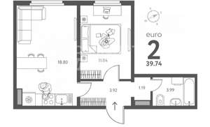 1-к квартира, вторичка, 40м2, 1/18 этаж