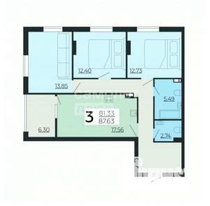 3-к квартира, вторичка, 88м2, 10/24 этаж