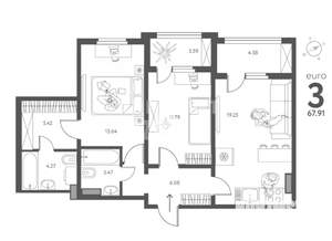 2-к квартира, строящийся дом, 68м2, 13/17 этаж