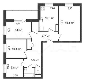 4-к квартира, вторичка, 79м2, 7/10 этаж