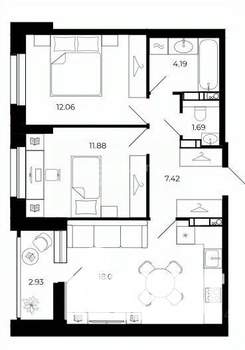 2-к квартира, строящийся дом, 56м2, 11/24 этаж