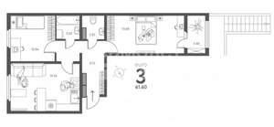 3-к квартира, вторичка, 62м2, 1/17 этаж