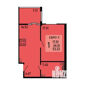 1-к квартира, вторичка, 53м2, 3/25 этаж