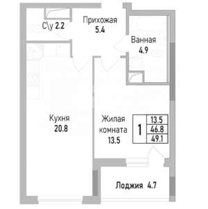 2-к квартира, вторичка, 49м2, 9/19 этаж