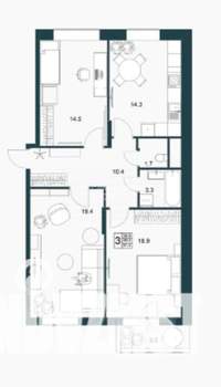 3-к квартира, вторичка, 82м2, 2/19 этаж