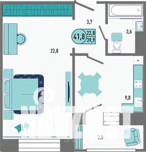 1-к квартира, строящийся дом, 42м2, 4/18 этаж