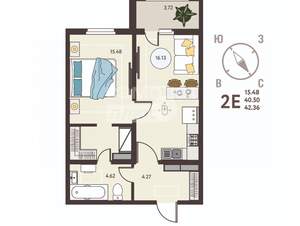1-к квартира, вторичка, 42м2, 9/18 этаж
