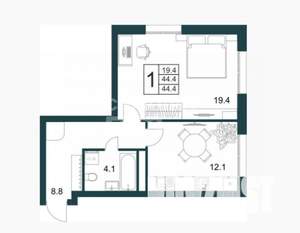 1-к квартира, вторичка, 45м2, 1/21 этаж