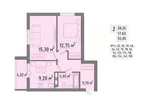2-к квартира, строящийся дом, 56м2, 11/19 этаж