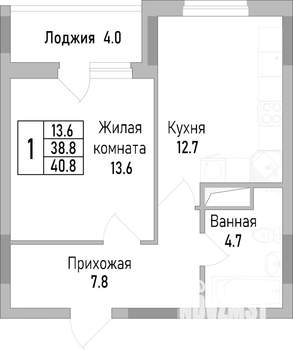 1-к квартира, строящийся дом, 41м2, 11/19 этаж