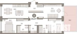 3-к квартира, строящийся дом, 101м2, 2/25 этаж